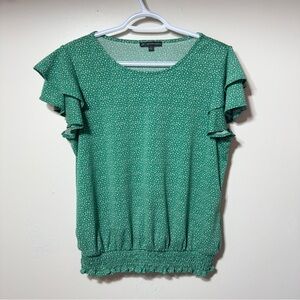 Adrianna Papell Butterfly Sleeve Leaf Print Top Green Women Size S